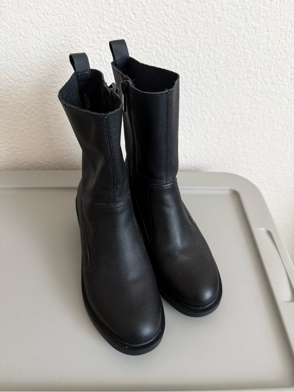 Andre Assous Black Leather Mid-Calf Boots